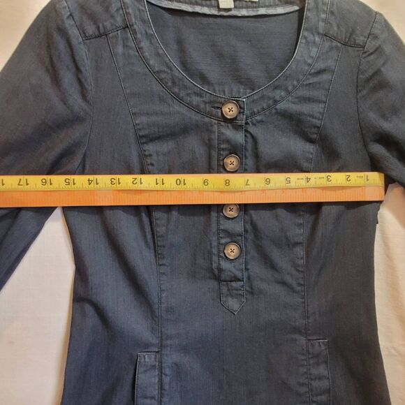 Boden Denim Shirt Dress Shift Womens 4 Dark Wash Long Sleeve Casual Button Knee - Picture 11 of 13